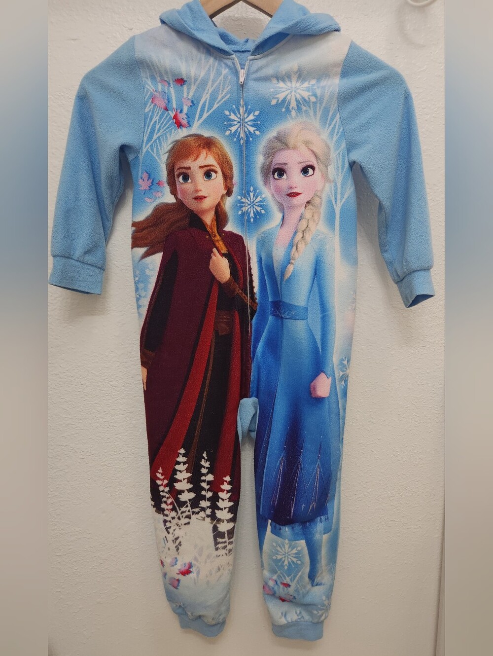 Girls' Frozen Character Light Blue Hooded Onesie Pajamas Youth Xs 5/6